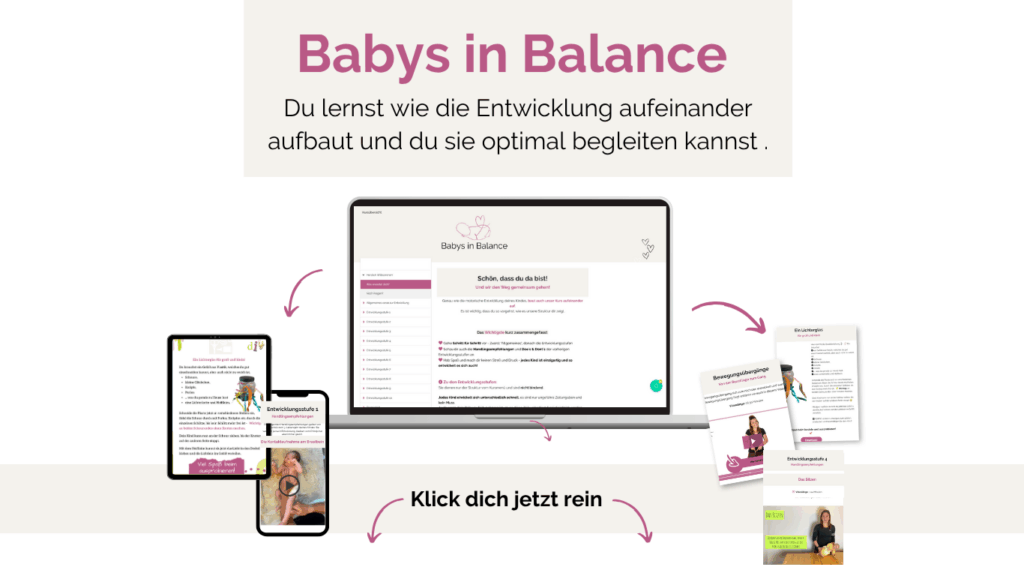 Ein Beispielbild aus dem Onlinekurs Baby in Balance. Es zeigt erste Inhalte und Strukturen